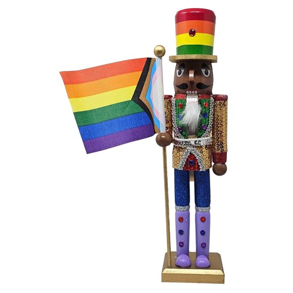 Ethnic LGBTQ Rainbow Pride Soldier 15" Christmas Wood Nutcracker - Picture 1 of 4